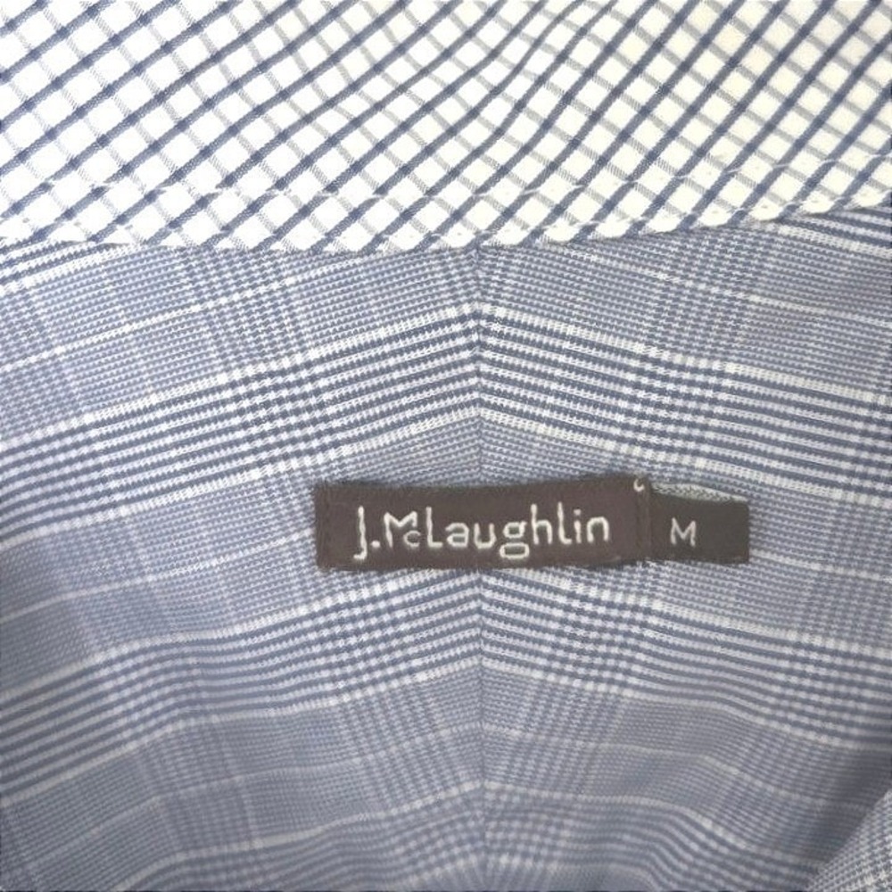 J.McLaughlin Men Blue White Plaid Button Down Shirt Sz M LS-Stain inside Cuff